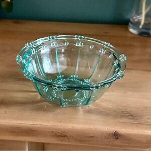 Vintage KIG Green Depression Glass Beaded Candy Dish 1940s Evermore Era